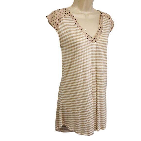 Vintage Anthropologie Little Yellow Button Popover Top Stripe V Neck Tunic - Picture 4 of 15